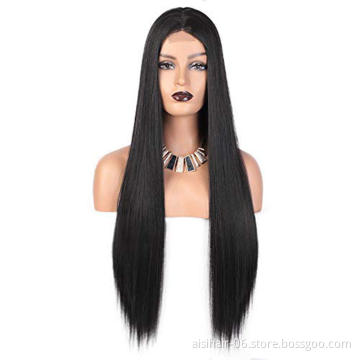 Aisi Beauty Wholesale Vendor Long Silky Straight Middle Part Black Wig Lace Front Synthetic Hair For Black Women Lace Front Wig